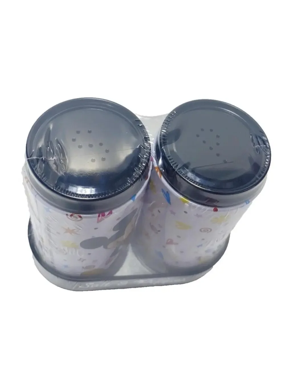 Disney Mickey Minnie Mouse Salt Pepper Shakers Tin Set w/ Display Tray New Cute